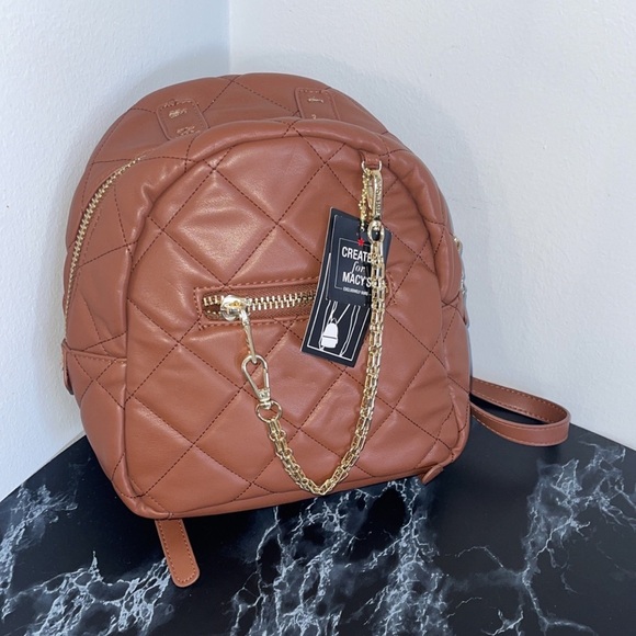 Women’s Mini Backpacks STEVE MADDEN Brown Quilted Mini Backpack Purse NEW - Picture 3 of 5